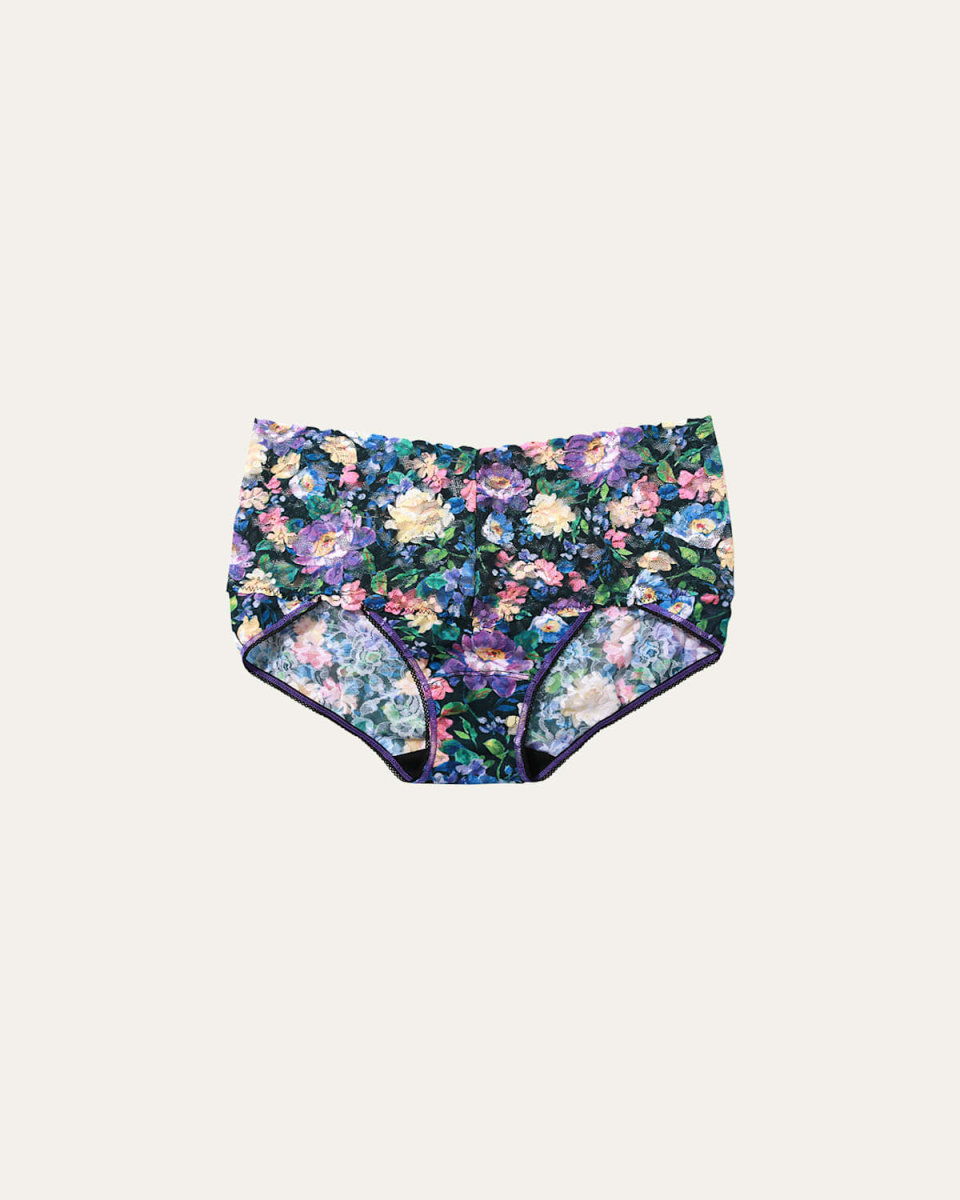Floral-Print Retro Lace V-Kini Briefs
